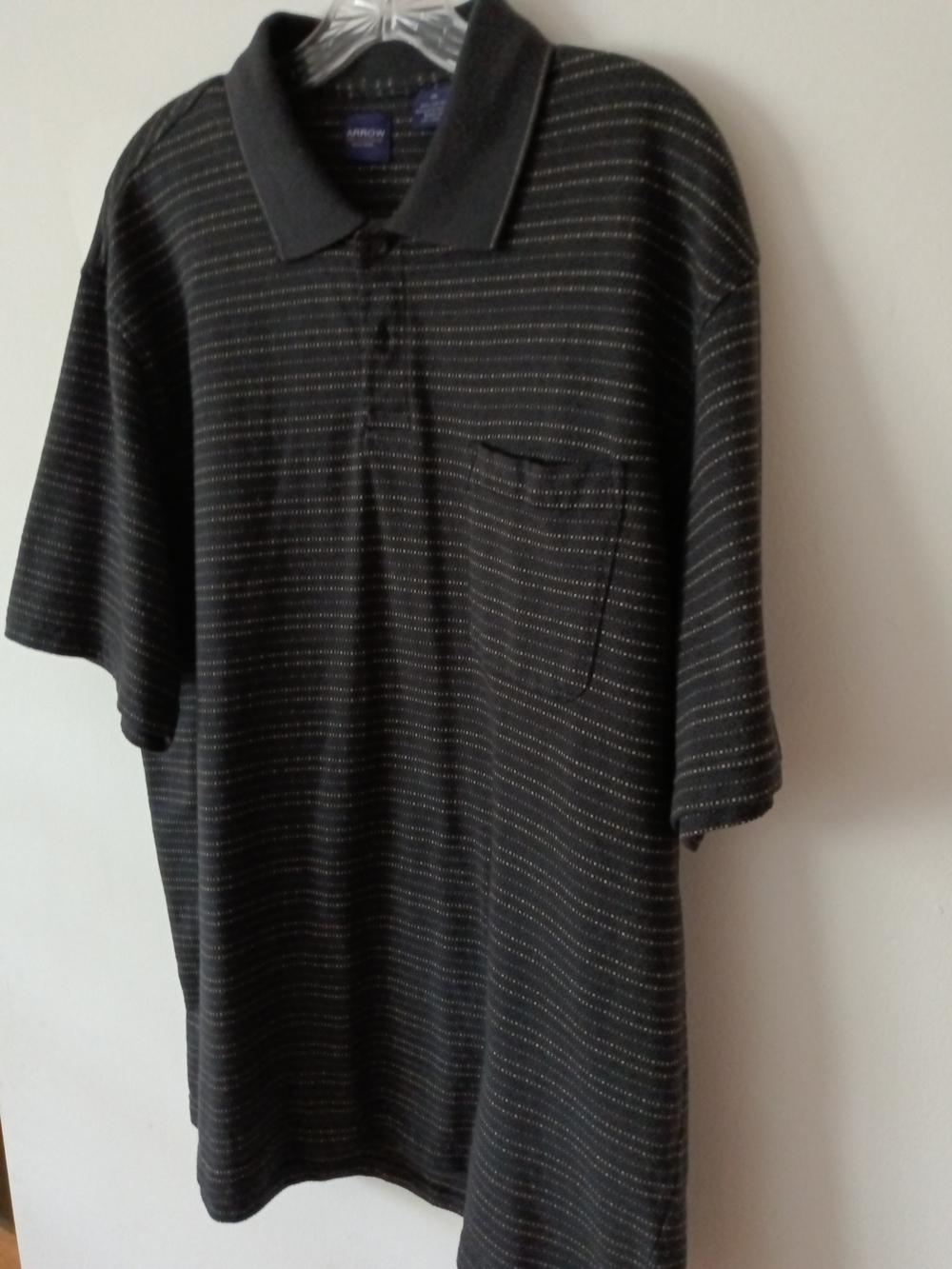 Arrow Black Polo with Thin Tan Stripes